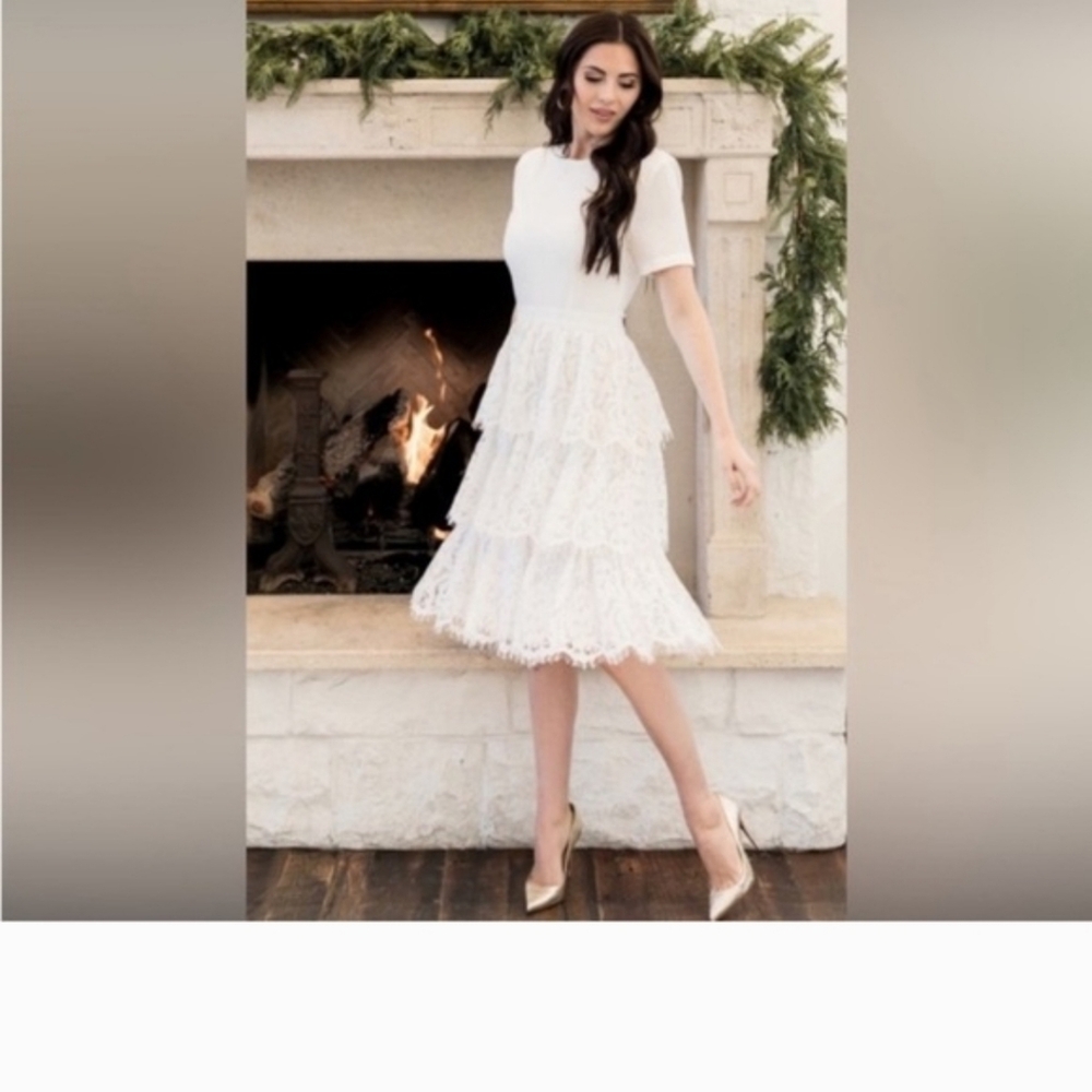 Rachel Parcell White Lace Tiered Dress